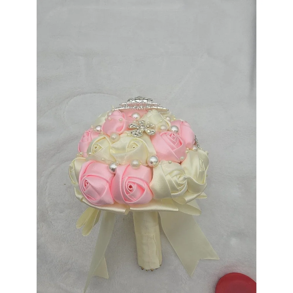 Pink & White Rose Flower Rhinestone Pearl  Wedding Bridal Bouquet‎
